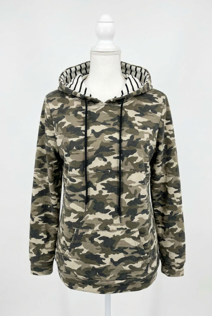 NEW MICHELLE MAE camo and stripes half zip hoodie in green